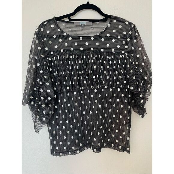 Eva Franco Polka Dot Silver and Black Ruffle Layered Blouse NEW NWT - Picture 1 of 6